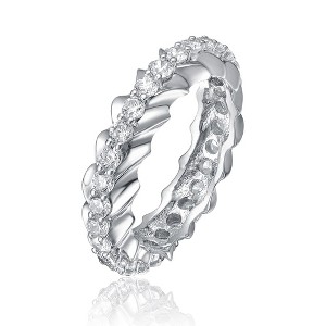 Rhodium Plated Oval Cubic Zirconia Band Ring – Sleek and Elegant Design with Sparkling Oval CZ, Perfect for Adding Sophistication to Any Look. - 1 of 3