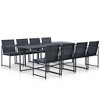 vidaXL Black Poly Rattan 9 Piece Patio Dining Set - Water-Resistant Outdoor Furniture with Powder-Coated Steel Frame, Table, Chairs and Seat Cushions - 2 of 4