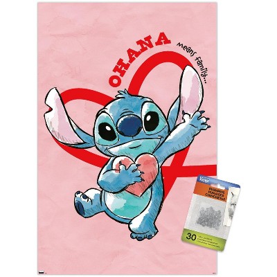 Trends International Disney Lilo and Stitch - Ohana Pride Unframed Wall  Poster Print Clear Push Pins Bundle 14.725 x 22.375