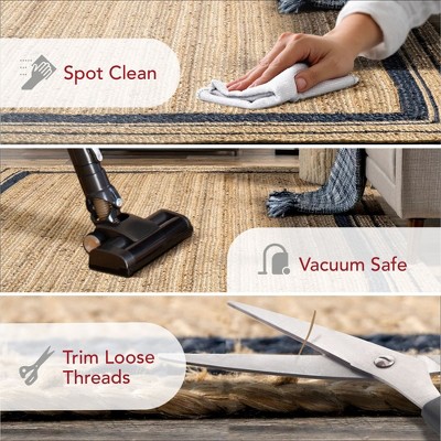 Handmade Natural Jute Area Rug with Navy Border