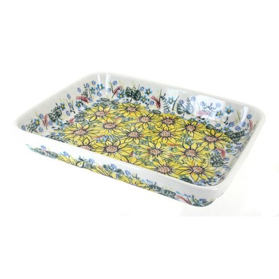 Blue Rose Polish Pottery Sunflower Maze Large Rectangular Baker