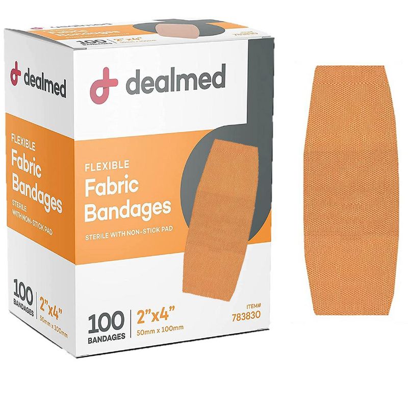 Dealmed 2" x 4" Fabric Bandage Adhesive with Non-Stick Pad, Latex Free Wound Care, 2 of 5