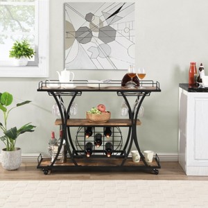 NicBex Mobile Kitchen Island Cart Metal Frame Kitchen Storage Cabinets with 3 Tier Shelves and Bottles Rack for Kitchen - 1 of 4