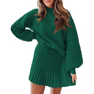 Imily Bela Womens Mock Neck Ribbed Sweaters Mini Skirt Fall Winter 2 Piece Skirt Sets Two Piece Outfits - 1 of 4