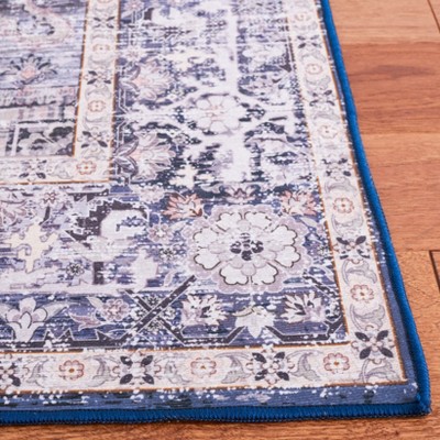 Handmade Blue Square Washable Synthetic Area Rug