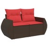 vidaXL Patio Sofa Set with Cushions Outdoor Conversation Furniture Poly Rattan - Brown and Red Without Table - 3 of 4