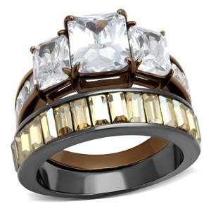 Slickblue Light Black & Coffee Light Stainless Steel Women’s Fashion Ring with Clear CZ, Oblong Design,Two-Tone, 5-10 - 1 of 4