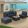 Outdoor 5-Piece Wicker Furniture Set, Seating Set with Tempered Glass Coffee Table, Chairs with Iron Frame and Polyester Cushions-Coolbibila - 2 of 4