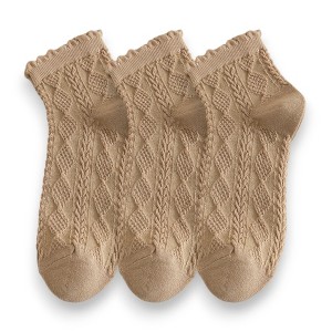 Anna-Kaci Women's 3 Pairs Textured Diamond Socks with Knitted Pattern and Scalloped Trim - 1 of 4