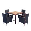 Mshliw 5-Piece Outdoor Patio Wicker Dining Set, Black Wicker with Acacia Wood Top and Creme Cushions for Garden, Courtyard, or Balcony - 2 of 4