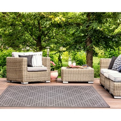 Checker Diamond Charcoal 58.5" Synthetic Indoor/Outdoor Rug