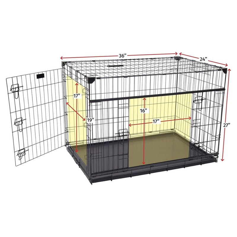 Lucky Dog Dwell Series 36 Inch Medium/Large Lightweight Kennel Secure Fenced Pet Dog Crate w/Divider Panels, Sliding Doors, and Removable Tray, Black, 2 of 7