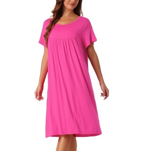 cheibear Women's Cotton Chest Pleat Design Loose Short Sleeve Cozy Nightgowns - 1 of 4