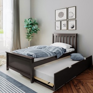 Max & Lily Twin Bed Frame with Trundle, Classic Solid Wood Platform Bed with Storage - 1 of 4