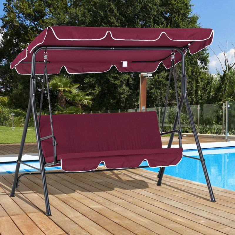 Outsunny 3-Seat Outdoor Patio Swing Chair with Removable Cushion, Steel Frame Stand and Adjustable Tilt Canopy for Patio, Garden, Wine Red, 3 of 7