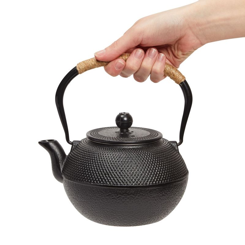 Juvale Hobnail Black Cast Iron Tea Kettle for Stovetop - Japanese Tea Pot Set with Infuser, Trivet, Warmer, 4 Teacups, 40 oz, 5 of 9