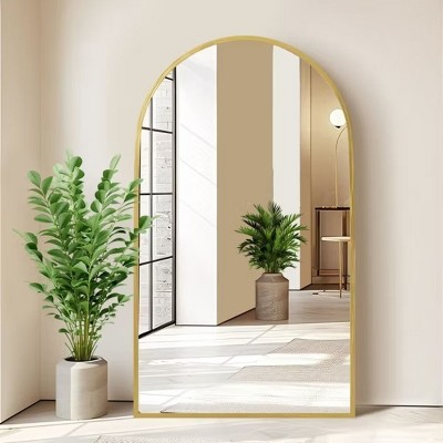 MAYEERTY Gold Inck Arch Shaped Thin Edged Aluminum Alloy Full Length Mirror with Stand for Living Room and Bedroom Wall Decor