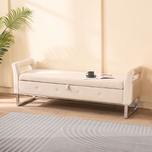 Grungis Velvet Storage Benches,Upholstered Storage Ottoman with Armrests,Ottoman Bench for Living Room,Bedroom - 1 of 4