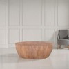 Royal Hampton Drum Shape Wooden 35.5 Inch Coffee Table with Plank Design Base - 4 of 4