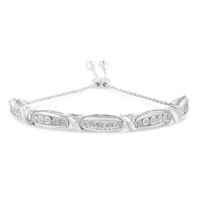 Haus of Brilliance Round-Cut Diamond X & Tapered Bar Miracle-Set Bolo Bracelet - Silver
