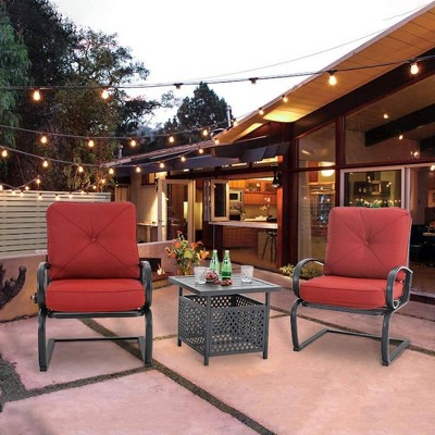 3pc Patio Bistro Set with Square Umbrella Table - Red - Captiva Designs