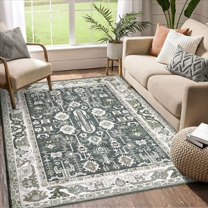 4x6 Rug for Living Room, Throw Rugs with Rubber Backing, Vintage Washable Rug for Bedroom - 1 of 4