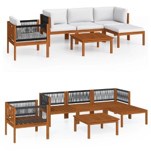 vidaXL Acacia Wood Patio Lounge Set with Cushions-Cream-Ideal for Garden, Patio & Living Room-Includes Sofa, Armchair, Footrest, Table - 1 of 4