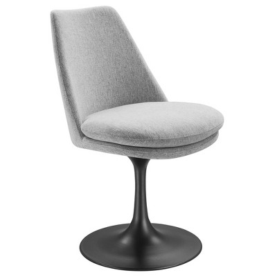 Modway Lippa Upholstered Swivel Dining Side Chair in Black Light Gray 360° Office Desk Rotating Chair with No Wheels