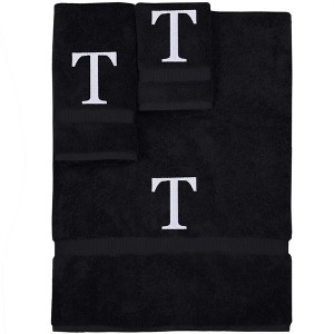 BC BARE COTTON Monogrammed Towel Set, Personalized Gift, Set of 3 - Black - White Block - 1 of 4