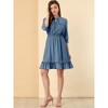 Allegra K Women's Solid Ruffle Hem 3/4 Sleeve A-Line Smocked Short Chiffon Dress - 3 of 4