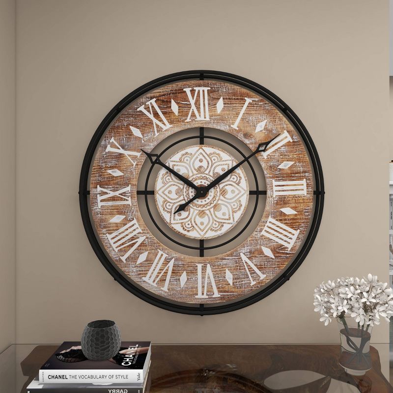 34&#34;x34&#34; Metal Wall Clock with Wood Accents Brown - Olivia &#38; May, 5 of 19