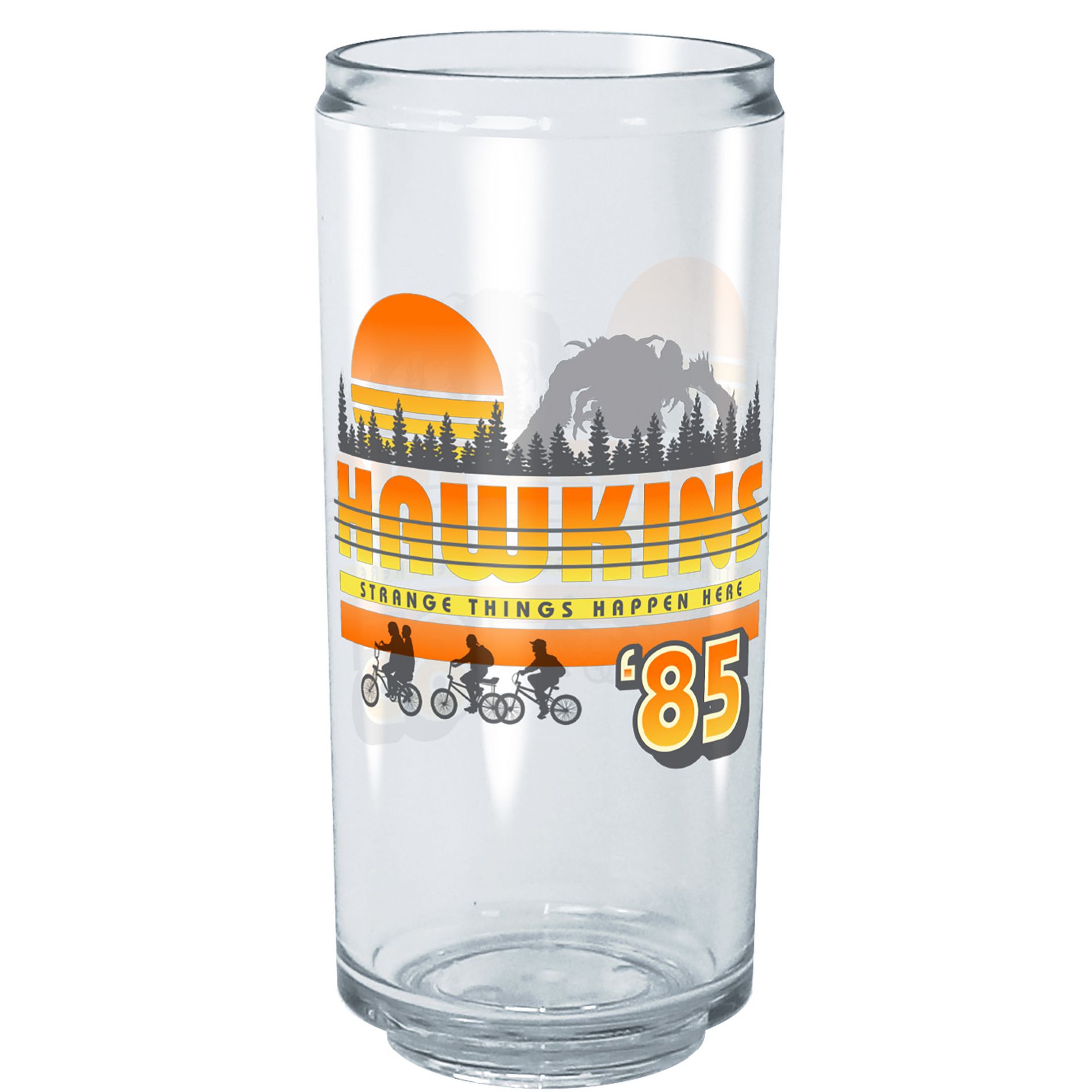 Stranger Things Hawkins Silhouette Sunset Strange Things Happen Here  Tritan Can Shaped Drinking Cup - Clear - 16 oz.