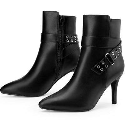 BLISSFUL STEP Pointed Toe with Buckle Dressy Stiletto Heel Ankle Boots for Women