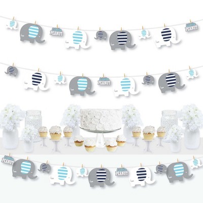 Big Dot of Happiness Blue Elephant - Boy Baby Shower or Birthday Party DIY Decorations - Clothespin Garland Banner - 44 Pieces