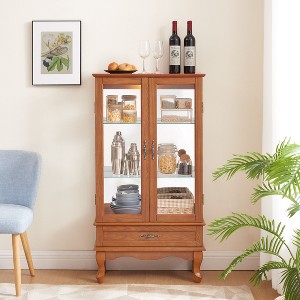 CAVINAS Glass Display Cabinet with Adjustable Shelves,Office Storage Cabinet with Lighting,Accent Cabinet with Doors&Drawer for Living Room - 1 of 4