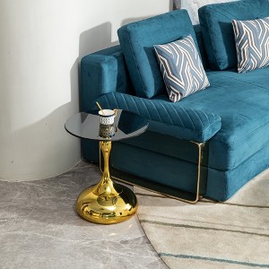 Vynxaria Modern Round Side Table, Cocktail Table, Tempered Glass Top, Gold Finish - 1 of 4