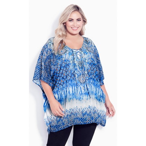 AVENUE | Women's Plus Size Vienna Beaded Kaftan - blue - 26W/28W