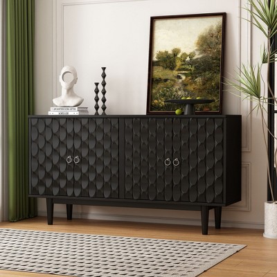 Contemporary 4-Door Sideboard with Convex Pattern and Dual Handles - Ideal for Living Room, Dining Room, Kitchen
