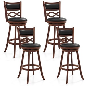 Tangkula 29" Bar Height Stools Set of 4 w/Rubber Wood Frame Faux Leather Upholstered Seat - 1 of 4