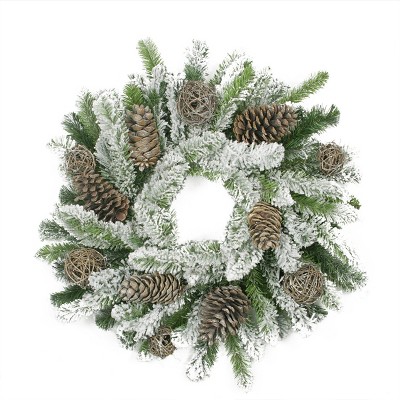 Allstate 24" Unlit Flocked Pine Cone and Twig Ball Artificial Christmas Wreath