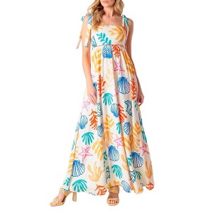Women Floral Color Block Tie Ruched Square Neck a Line Boho Maxi Dress  Summer Beach Vacation Dress : Target
