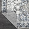 8x10 Vintage Distressed Washable Area Rug, Non-Slip, Non-Shedding, Stain-Resistant, Ultra-Thin Foldable Floral Print Floor Cover, Grey Blue - 2 of 4
