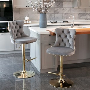 A&A Furniture,Golden Swivel Velvet Barstools Adjusatble Seat Height from 25-33 Inch, Modern Upholstered Bar Stools Tufted ,Set of 2 - 1 of 4