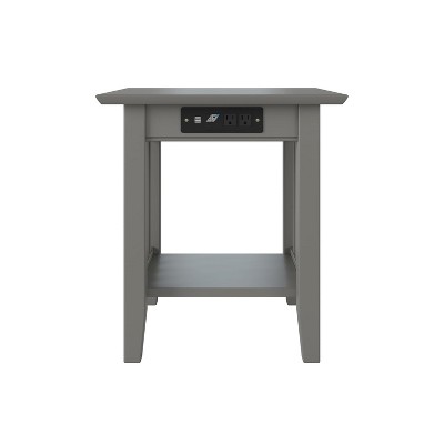 Eco-Friendly Mission Grey Square Wood End Table with Charging Station