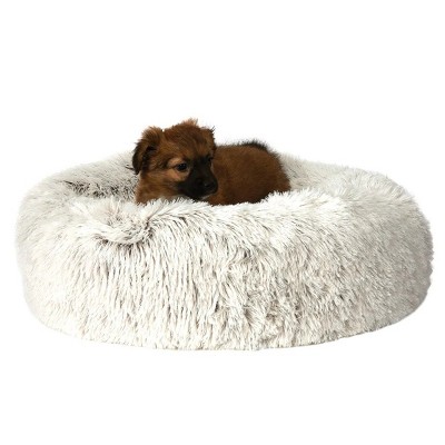 Medium Off-White Faux Fur Plush Pet Cuddler Bed