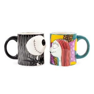 Silver Buffalo Disney Nightmare Before Christmas Jack & Sally Sculpted Ceramic Mugs | Set of 2 - 1 of 4