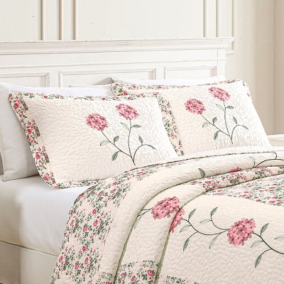 Rose Embroidered Floral Quilted Pillow Sham