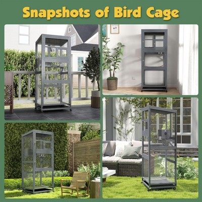 Coziwow 68" Gray Wooden Bird Cage with Perch and Wheels