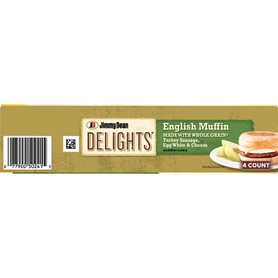 Jimmy Dean Delights Turkey Sausage, Egg Whites, & Cheese Frozen English Muffin - 4ct