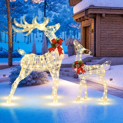Costway 2 Pieces Lighted Christmas Reindeers Christmas Decoration Pre ...